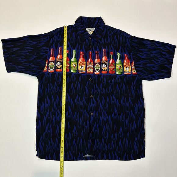 Big Dogs Shirt Adult Large Button Up Hot Sauce Flames Hawaiian Short Sleeve Mens - Picture 11 of 12